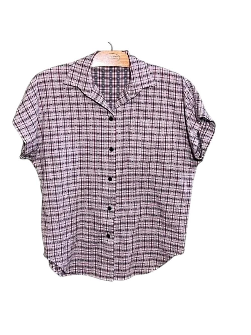 Handmade Womens Plaid Star Print Button Up Shirt Approx Large